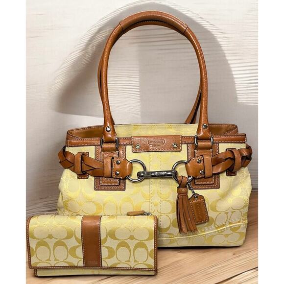 Y2K Coach F13065 Hamptons Signature Jacquard Satchel Bag & Wallet - Picture 1 of 16